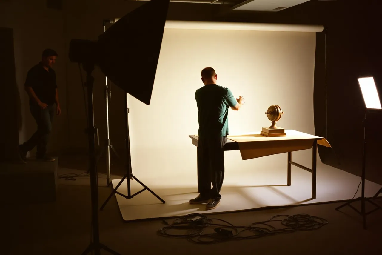 Light stand and diffusion panel on a studio set